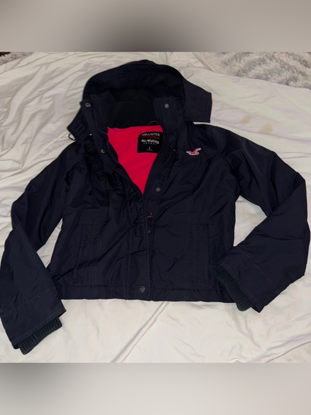 Hollister Women’s Navy All-Weather Jacket with Pink Lining
